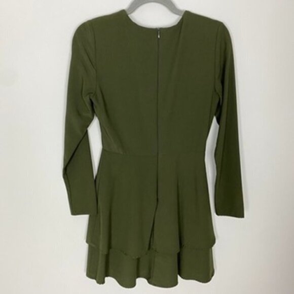 Hutch Cami Mini Dress Long Sleeves Green Tiered Layered Womens 2 Round Neck - Picture 7 of 8